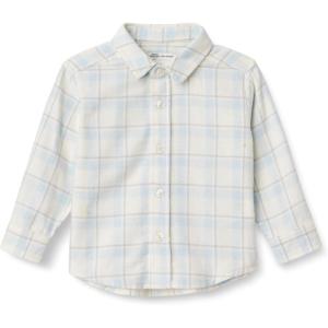 imageAmazon Essentials x Sofia Grainge Toddlers and Baby Boys Button Down Plaid Flannel ShirtIvory Light Blue Simple Plaid