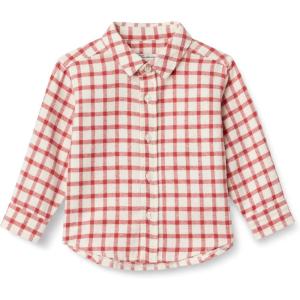 imageAmazon Essentials x Sofia Grainge Toddlers and Baby Boys Button Down Plaid Flannel ShirtIvory Raspberry Red Windowpane