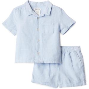 imageAmazon Essentials x Sofia Grainge Toddlers and Baby Boys Cotton Linen Short Sleeve Shirt amp Shorts Play SetLight Blue