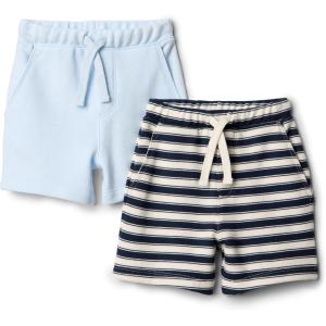 imageAmazon Essentials x Sofia Grainge Toddlers and Baby Boys PullOn Knit French Terry Shorts Pack of 2Light BlueStripe