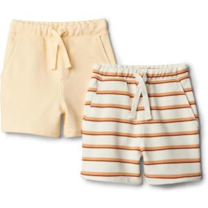 imageAmazon Essentials x Sofia Grainge Toddlers and Baby Boys PullOn Knit French Terry Shorts Pack of 2Pale YellowStripe
