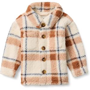 imageAmazon Essentials x Sofia Grainge Toddlers and Baby Boys Sherpa Fleece Overshirt JacketIvory Light Caramel Simple Plaid
