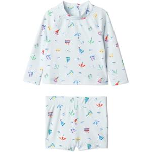 imageAmazon Essentials x Sofia Grainge Toddlers and Baby Boys TwoPiece Long Sleeve Rashguard and Shorts SetPale Blue Beach