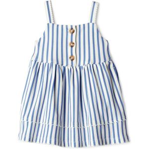 imageAmazon Essentials x Sofia Grainge Toddlers and Baby Girls Cotton Casual Fit and Flare DressBlue Stripe