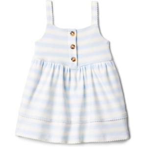imageAmazon Essentials x Sofia Grainge Toddlers and Baby Girls Cotton Casual Fit and Flare DressPale Blue Bold Stripe