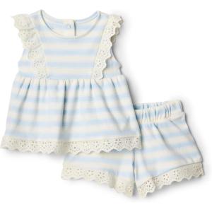 imageAmazon Essentials x Sofia Grainge Toddlers and Baby Girls Cotton Eyelet Top amp Shorts Play Set MultipacksPale Blue Bold Stripe