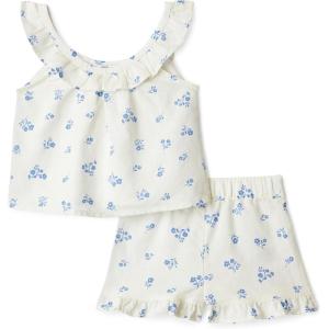 imageAmazon Essentials x Sofia Grainge Toddlers and Baby Girls Cotton Linen Sleeveless Top amp Shorts Set with RufflesIvory Blue Floral