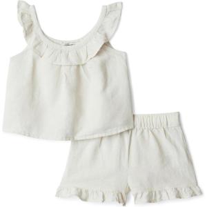 imageAmazon Essentials x Sofia Grainge Toddlers and Baby Girls Cotton Linen Sleeveless Top amp Shorts Set with RufflesLight Beige