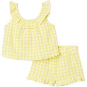 imageAmazon Essentials x Sofia Grainge Toddlers and Baby Girls Cotton Linen Sleeveless Top amp Shorts Set with RufflesYellow Gingham