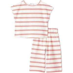 imageAmazon Essentials x Sofia Grainge Toddlers and Baby Girls Cotton Pique Short Sleeve TShirt amp Pants Play SetRed Double Stripe
