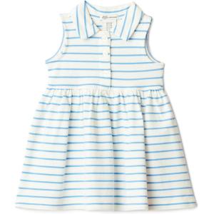 imageAmazon Essentials x Sofia Grainge Toddlers and Baby Girls Cotton Pique Sleeveless DressBlue Uneven Thin Stripe