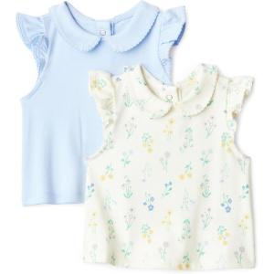 imageAmazon Essentials x Sofia Grainge Toddlers and Baby Girls Cotton Short Sleeve Blouses with Ruffles Pack of 2Light BlueBouquets