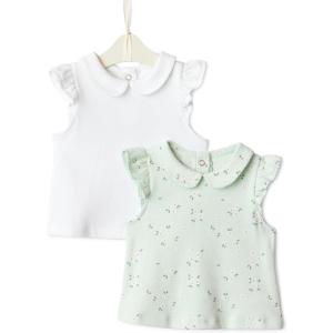 imageAmazon Essentials x Sofia Grainge Toddlers and Baby Girls Cotton Short Sleeve Blouses with Ruffles Pack of 2WhiteDitsy Floral