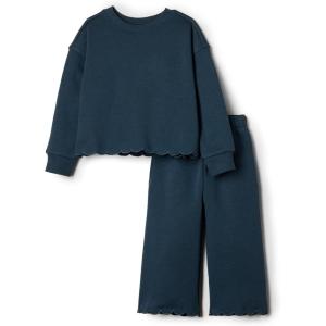 imageAmazon Essentials x Sofia Grainge Toddlers and Baby Girls French Terry Sweatshirt Pant and Top SetDark Navy