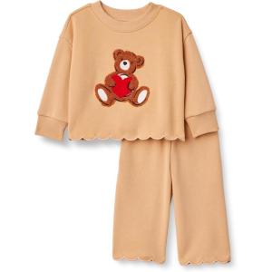 imageAmazon Essentials x Sofia Grainge Toddlers and Baby Girls French Terry Sweatshirt Pant and Top SetLight Camel Big Bear Heart