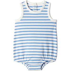 imageAmazon Essentials x Sofia Grainge Unisex Babies Cotton Bubble BodysuitBlue Ivory Uneven Stripe