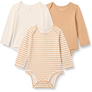 imageAmazon Essentials x Sofia Grainge Unisex Babies Cotton Long Sleeve Crew Neck BodysuitIvoryLight CamelStripe