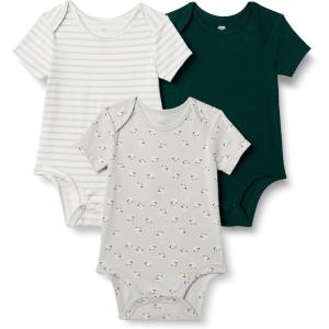 imageAmazon Essentials x Sofia Grainge Unisex Babies Short Sleeve Crewneck BodysuitDark GreenSheepStripe