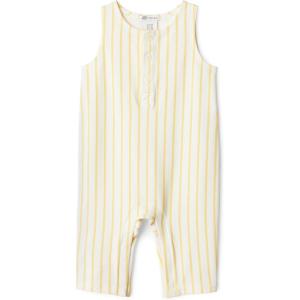 imageAmazon Essentials x Sofia Grainge Unisex Babies Sleeveless Lightweight French Terry RomperGolden Yellow Uneven Stripe