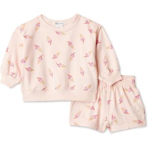 imageAmazon Essentials x Sofia Grainge Unisex Babies Toddlers and Kids Sweatshirt and Shorts French Terry Play SetLight Pink Ice Cream