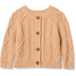 imageAmazon Essentials x Sofia Grainge Unisex Toddlers and Babies Cable Knit Fisherman Cardigan SweaterLight Camel