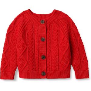 imageAmazon Essentials x Sofia Grainge Unisex Toddlers and Babies Cable Knit Fisherman Cardigan SweaterRed