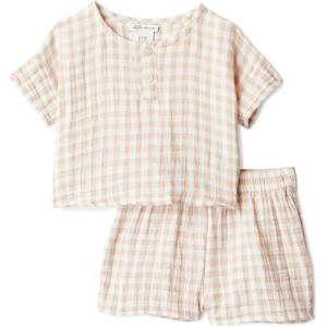 imageAmazon Essentials x Sofia Grainge Unisex Toddlers and Babies Cotton Gauze Shirt amp Shorts Play SetBeige Gingham