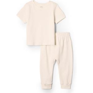 imageAmazon Essentials x Sofia Grainge Unisex Toddlers and Babies Cotton Knit Short Sleeve Shirt amp Pants SetIvory