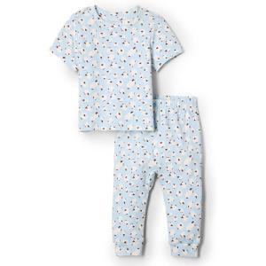 imageAmazon Essentials x Sofia Grainge Unisex Toddlers and Babies Cotton Knit Short Sleeve Shirt amp Pants SetLight Blue Lambs