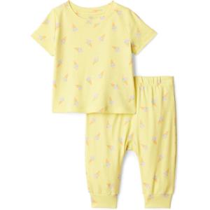 imageAmazon Essentials x Sofia Grainge Unisex Toddlers and Babies Cotton Knit Short Sleeve Shirt amp Pants SetLight Yellow Ice Cream