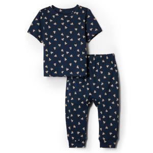 imageAmazon Essentials x Sofia Grainge Unisex Toddlers and Babies Cotton Knit Short Sleeve Shirt amp Pants SetNavy Little Bunnies