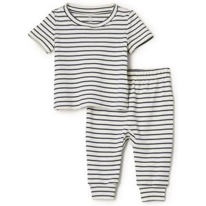 imageAmazon Essentials x Sofia Grainge Unisex Toddlers and Babies Cotton Knit Short Sleeve Shirt amp Pants SetNavy Tapered Stripe