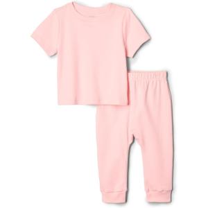 imageAmazon Essentials x Sofia Grainge Unisex Toddlers and Babies Cotton Knit Short Sleeve Shirt amp Pants SetPink