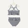 imageAmazon Essentials x Sofia Grainge Toddlers and Baby Girls TwoPiece Swimsuit with Crisscross StrapsIvory Navy Even Stripe