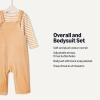 imageAmazon Essentials x Sofia Grainge Unisex Babies Velour Overall and Long Sleeve Bodysuit SetLight CamelStripe