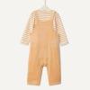 imageAmazon Essentials x Sofia Grainge Unisex Babies Velour Overall and Long Sleeve Bodysuit SetLight CamelStripe