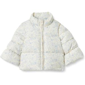imageAmazon Essentials x Sofia Grainge Toddler and Baby Girls Taffeta Puffer JacketIvory Blue Outlined Blooms