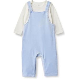 imageAmazon Essentials x Sofia Grainge Unisex Babies Velour Overall and Long Sleeve Bodysuit SetIvoryLight Blue