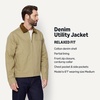 image:imageAmazon Essentials Mens RelaxedFit Rigid Denim Zip Up JacketMushroom Brown