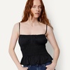 image:imageAmazon Essentials Womens RegularFit Smocked Cotton Stretch Poplin TankBlack