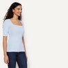 image:imageAmazon Essentials Womens SlimFit Half Sleeve Square Neck TShirtLight Blue