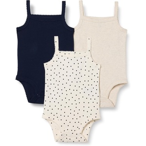 image:imageAmazon Essentials Baby Girls Cotton Sleeveless Bodysuits Baby Clothes Pack of 3Oatmeal HeatherNavyDots