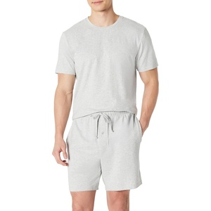 image:imageAmazon Essentials Mens CottonModal Pajama Set Short Sleeve TShirt and ShortsLight Grey Heather