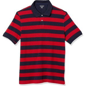 image:imageAmazon Essentials Mens RegularFit Short Sleeve Cotton Pique Polo Shirt Available in Big amp TallNavy Red Rugby Stripe