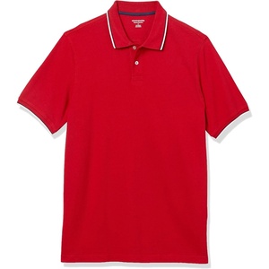 image:imageAmazon Essentials Mens RegularFit Short Sleeve Cotton Pique Polo Shirt Available in Big amp TallRed Twin Stripe