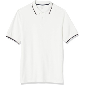 image:imageAmazon Essentials Mens RegularFit Short Sleeve Cotton Pique Polo Shirt Available in Big amp TallWhite Twin Stripe