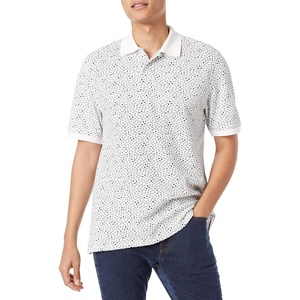 image:imageAmazon Essentials Mens RegularFit Short Sleeve Cotton Pique Polo Shirt Available in Big amp TallWhiteNavy Micro Geo