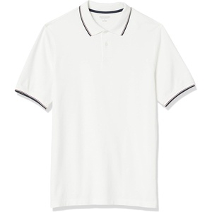 image:imageAmazon Essentials Mens RegularFit Short Sleeve Cotton Pique Polo Shirt Available in Big amp TallWhiteRed and Navy Tipped