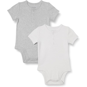 image:imageAmazon Essentials Unisex Babies Short Sleeve Henley Bodysuit Pack of 2IvoryLight Grey Heather