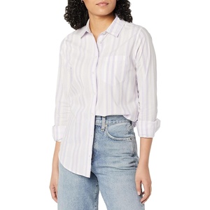 image:imageAmazon Essentials Womens RegularFit LongSleeve ButtonDown Poplin Shirt Business Casual Office WorkLilac White Variegated Stripe
